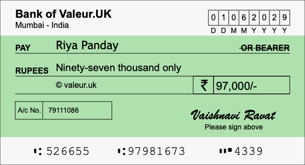 How to write a cheque for 97,000 rupees How to write a cheque for 97,000 rupees