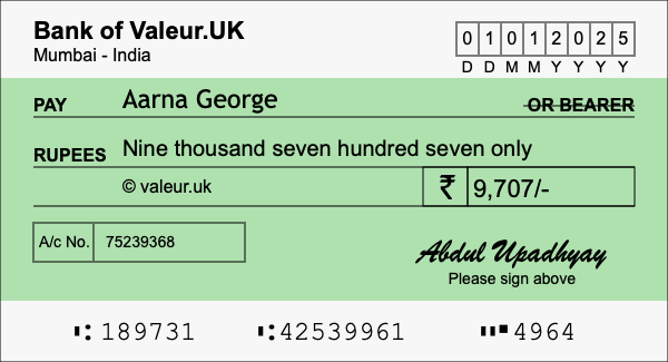 How to write a cheque for 9,707 rupees