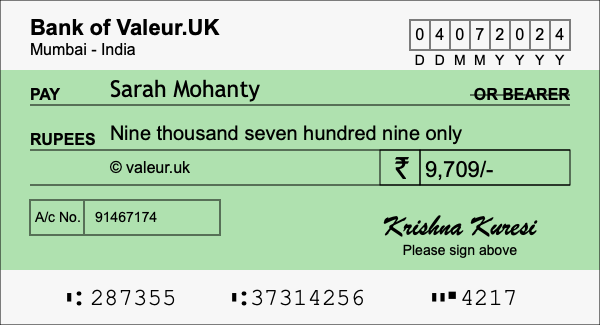 How to write a cheque for 9,709 rupees How to write a cheque for 9,709 rupees