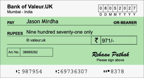 How to write a cheque for 971 rupees