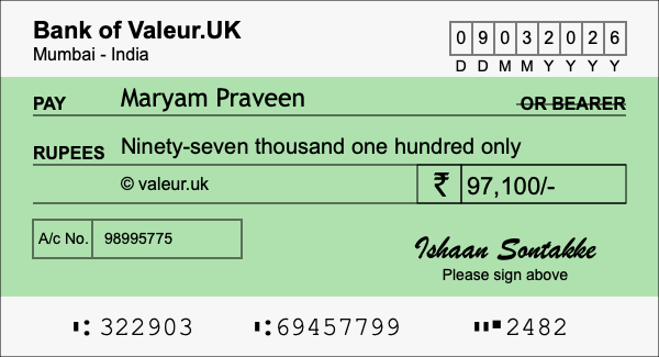 How to write a cheque for 97,100 rupees How to write a cheque for 97,100 rupees