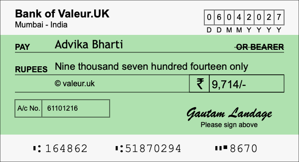 How to write a cheque for 9,714 rupees