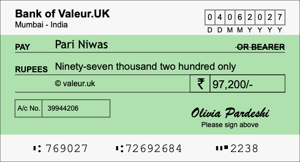 How to write a cheque for 97,200 rupees How to write a cheque for 97,200 rupees