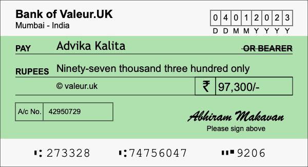 How to write a cheque for 97,300 rupees How to write a cheque for 97,300 rupees