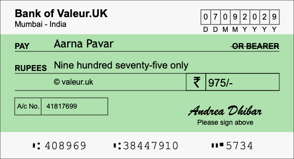 How to write a cheque for 975 rupees