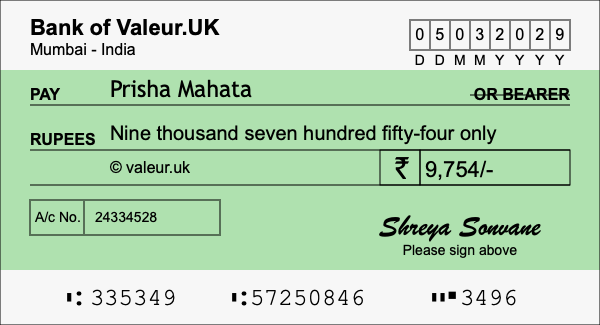 How to write a cheque for 9,754 rupees
