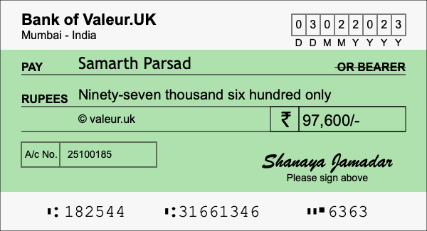 How to write a cheque for 97,600 rupees How to write a cheque for 97,600 rupees