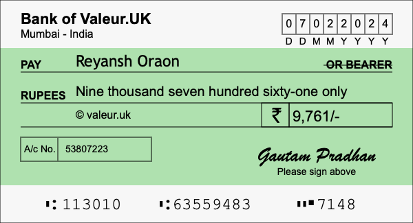 How to write a cheque for 9,761 rupees