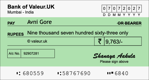 How to write a cheque for 9,763 rupees