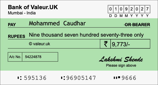 How to write a cheque for 9,773 rupees