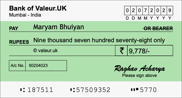 How to write a cheque for 9,778 rupees