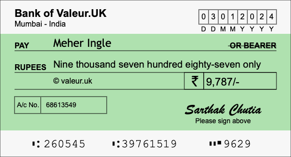How to write a cheque for 9,787 rupees How to write a cheque for 9,787 rupees