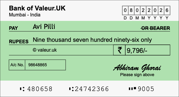 How to write a cheque for 9,796 rupees