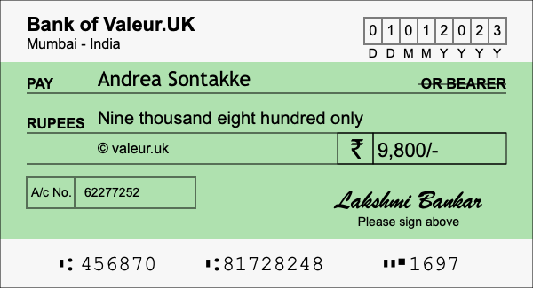 How to write a cheque for 9,800 rupees