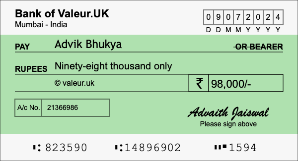 How to write a cheque for 98,000 rupees How to write a cheque for 98,000 rupees