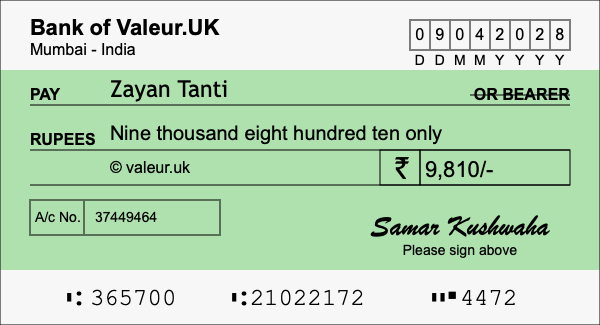 How to write a cheque for 9,810 rupees How to write a cheque for 9,810 rupees