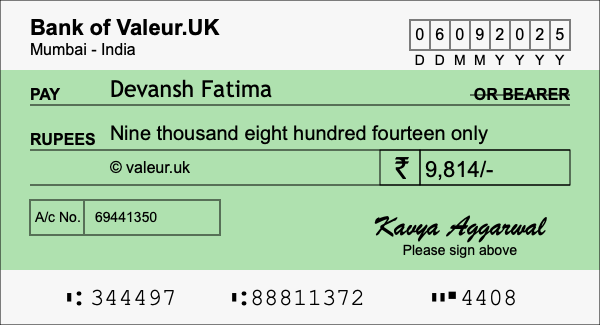 How to write a cheque for 9,814 rupees