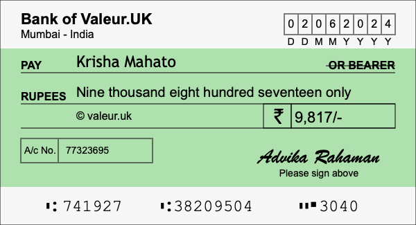 How to write a cheque for 9,817 rupees