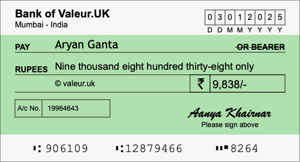 How to write a cheque for 9,838 rupees
