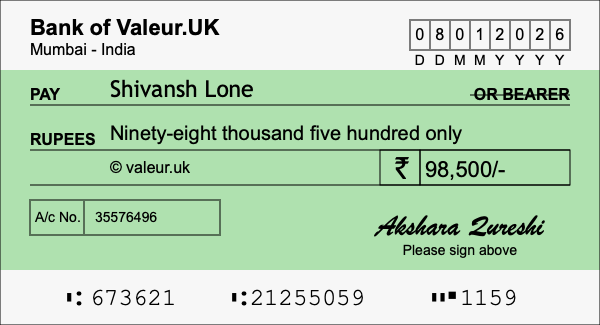 How to write a cheque for 98,500 rupees How to write a cheque for 98,500 rupees