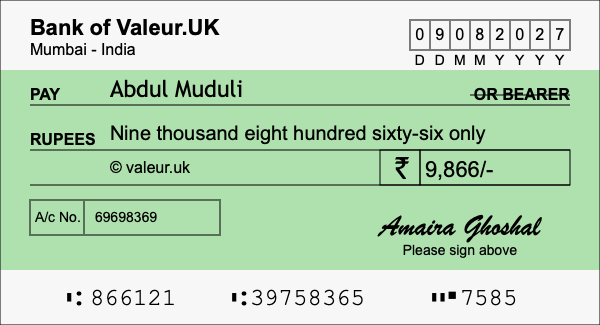 How to write a cheque for 9,866 rupees How to write a cheque for 9,866 rupees