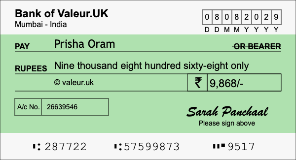 How to write a cheque for 9,868 rupees How to write a cheque for 9,868 rupees