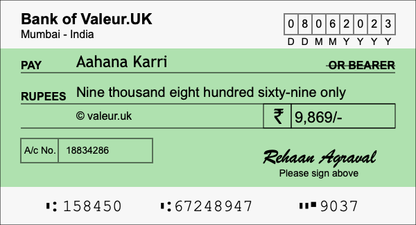 How to write a cheque for 9,869 rupees How to write a cheque for 9,869 rupees