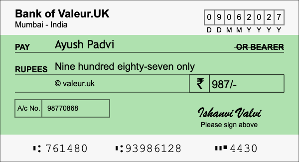 How to write a cheque for 987 rupees How to write a cheque for 987 rupees