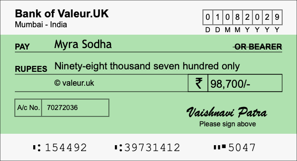 How to write a cheque for 98,700 rupees How to write a cheque for 98,700 rupees