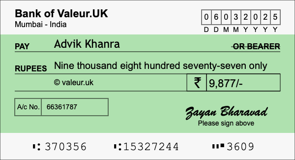 How to write a cheque for 9,877 rupees How to write a cheque for 9,877 rupees