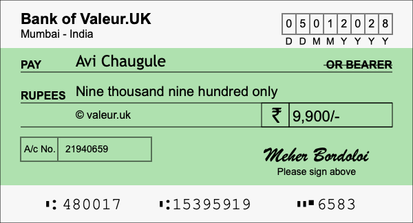 How to write a cheque for 9,900 rupees