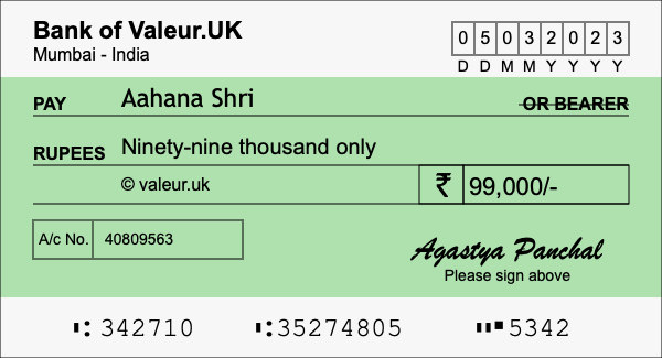 How to write a cheque for 99,000 rupees How to write a cheque for 99,000 rupees