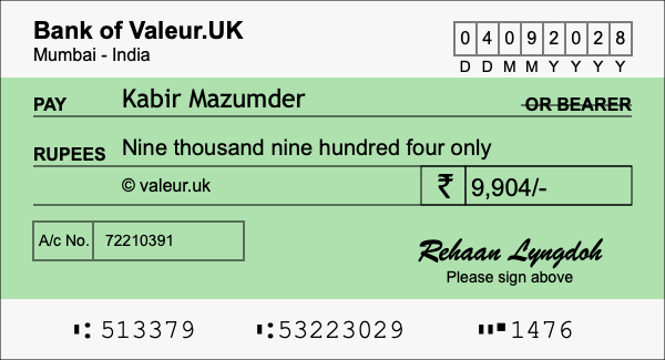 How to write a cheque for 9,904 rupees