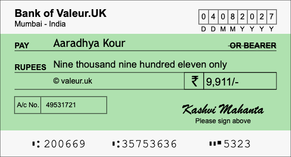 How to write a cheque for 9,911 rupees