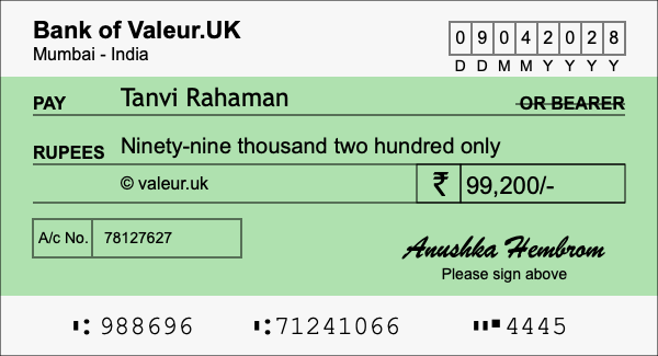 How to write a cheque for 99,200 rupees