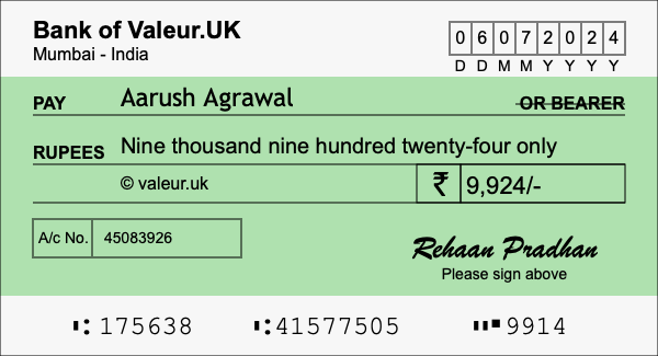 How to write a cheque for 9,924 rupees