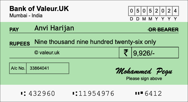 How to write a cheque for 9,926 rupees How to write a cheque for 9,926 rupees