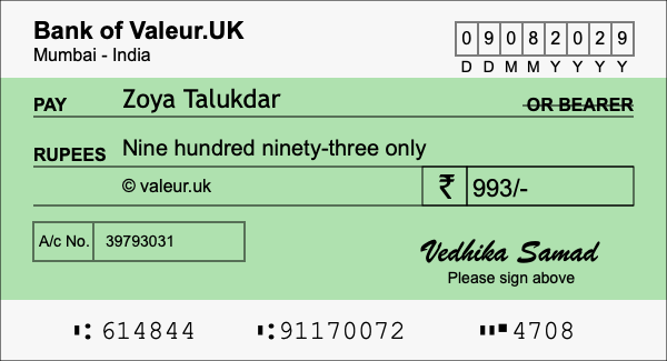 How to write a cheque for 993 rupees