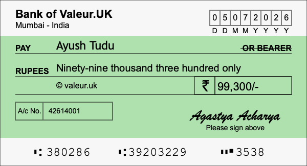 How to write a cheque for 99,300 rupees How to write a cheque for 99,300 rupees