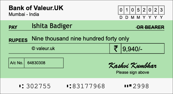 How to write a cheque for 9,940 rupees How to write a cheque for 9,940 rupees