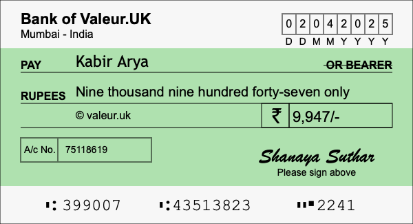 How to write a cheque for 9,947 rupees