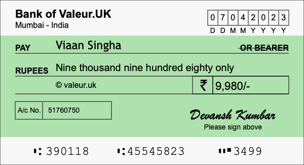 How to write a cheque for 9,980 rupees How to write a cheque for 9,980 rupees