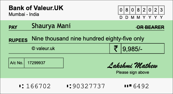 How to write a cheque for 9,985 rupees How to write a cheque for 9,985 rupees