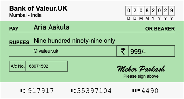 How to write a cheque for 999 rupees How to write a cheque for 999 rupees