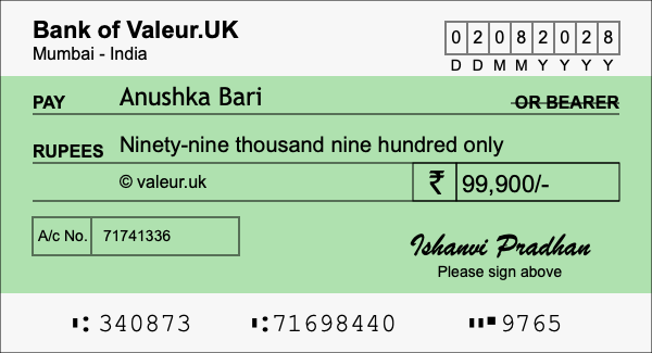 How to write a cheque for 99,900 rupees How to write a cheque for 99,900 rupees