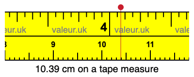 10.39 cm on a tape measure 10.39 centimeters on a tape measure