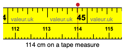 114 cm on a tape measure 114 centimeters on a tape measure