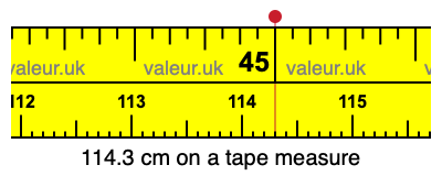 114.3 cm on a tape measure 114.3 centimeters on a tape measure