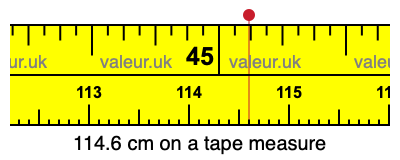114.6 cm on a tape measure 114.6 centimeters on a tape measure