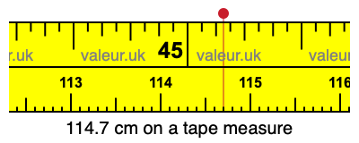 114.7 cm on a tape measure 114.7 centimeters on a tape measure